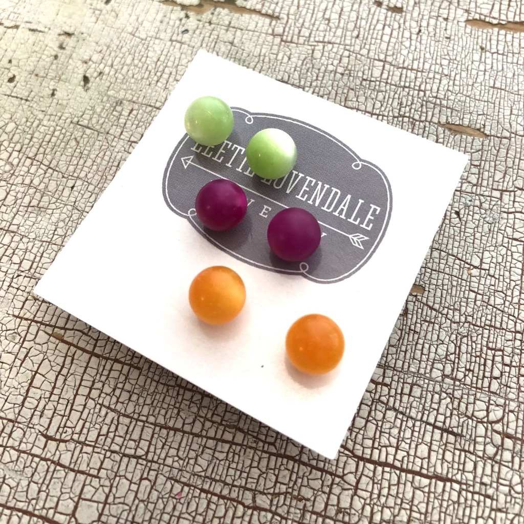 Vintage Lucite Triple Citrus Mix Studs Set Earring 18$